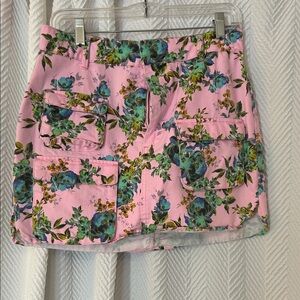 AFRM Floral Pink Denim Mini Skirt